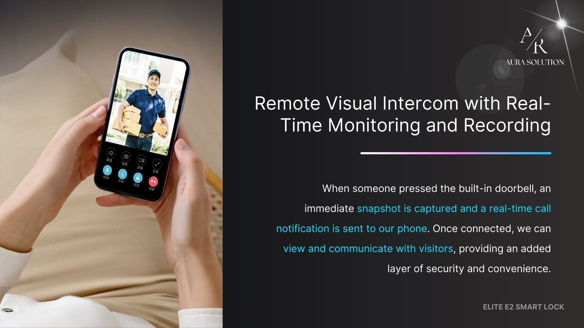 AURA ELITE E2 smart lock with ultra-sleek CNC stainless steel design, featuring FaceSense 2.0 3D facial recognition and real-time CCTV, installed on a modern Malaysian home door.