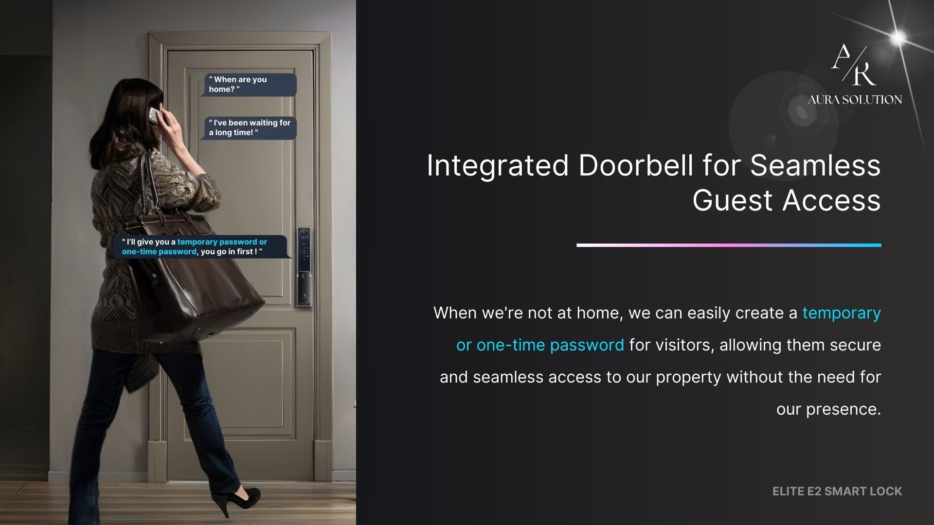 AURA ELITE E2 smart lock with ultra-sleek CNC stainless steel design, featuring FaceSense 2.0 3D facial recognition and real-time CCTV, installed on a modern Malaysian home door.