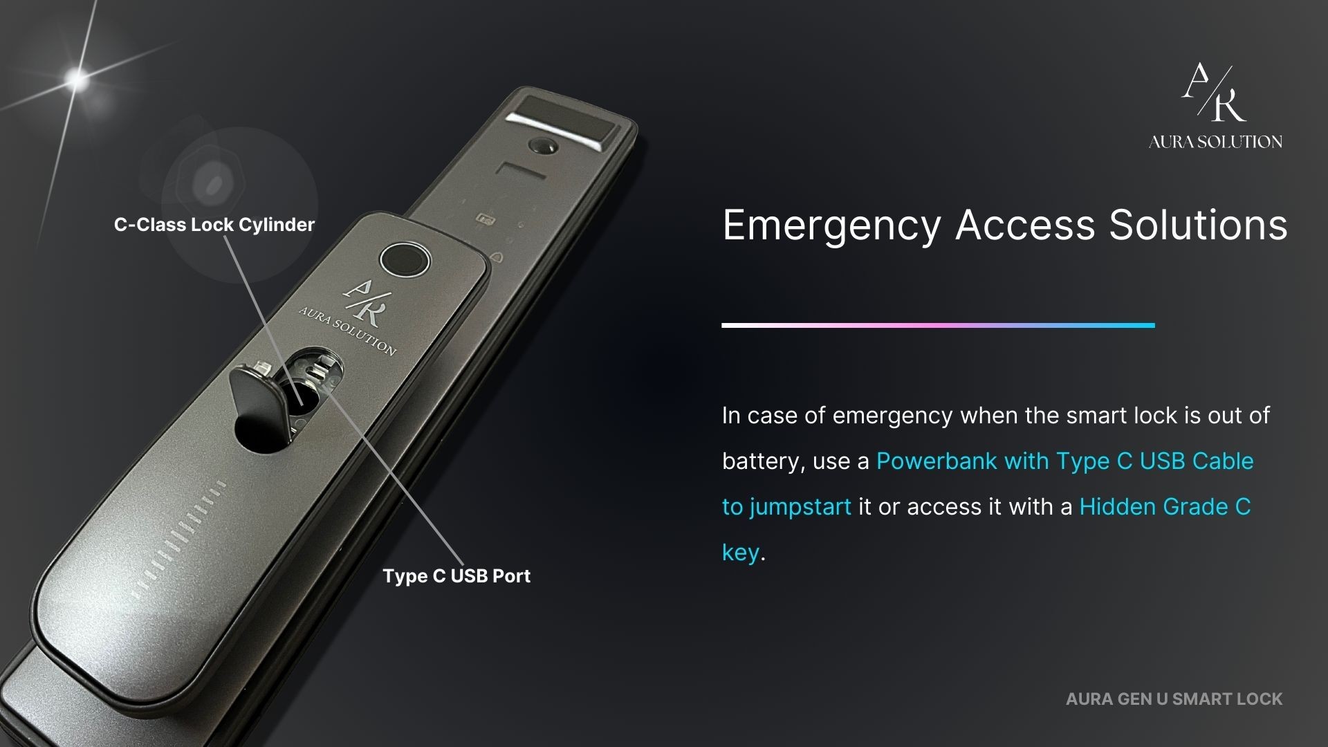 AURA GEN U smart lock with compact design, fingerprint and PIN access, featuring built-in 1080p HD Cat Eye Camera for real-time video monitoring on Malaysian homes.