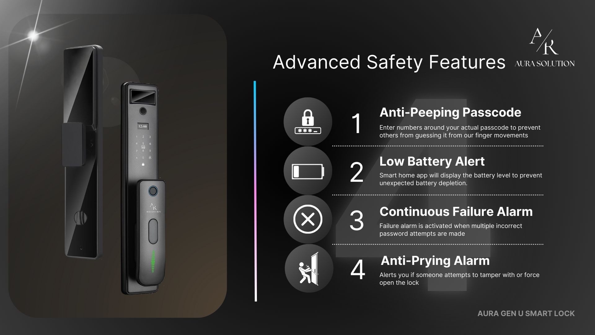 AURA GEN U smart lock with compact design, fingerprint and PIN access, featuring built-in 1080p HD Cat Eye Camera for real-time video monitoring on Malaysian homes.